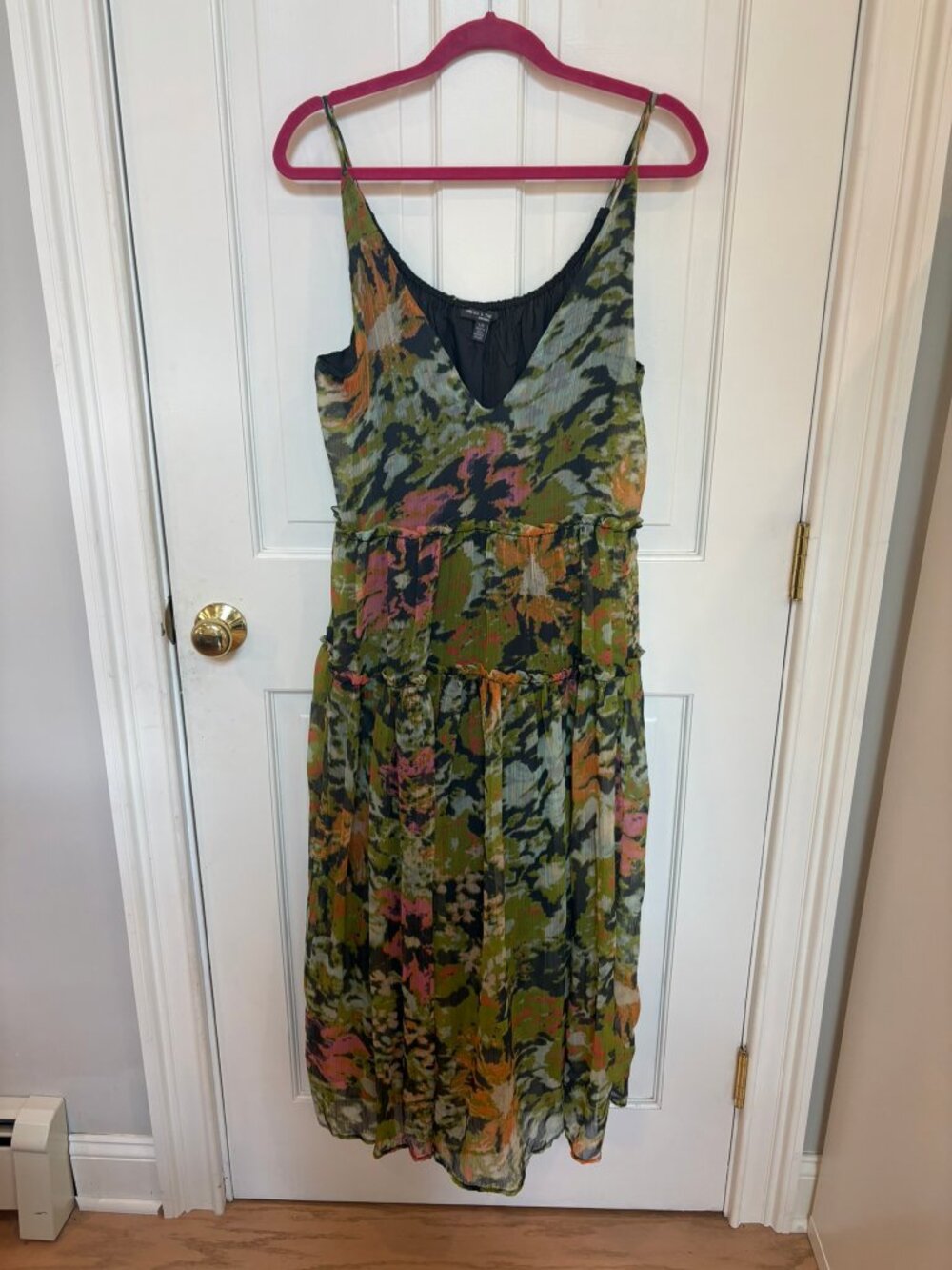 Chelsea & Theodore tiered chiffon maxi dress.